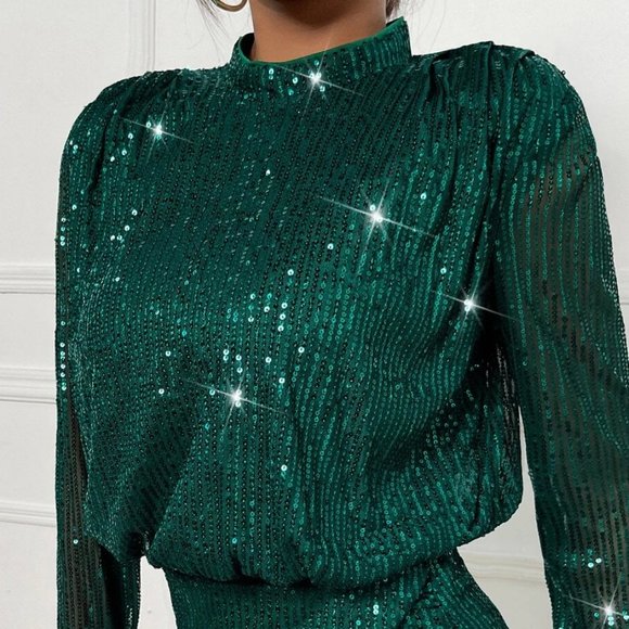 ALL THAT GLAM Bodycon Sequin allover Long Sleeved green - Picture 9 of 11